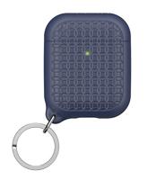 Keyring Case voor AirPods 1 en 2 - Siliconen AirPods-case met textuurpatroon, oplaadlampje zichtbaar, oppervlakteafwerking met extra grip, inclusief sleutelring, compatibel met draadloos opladen - Marineblauw