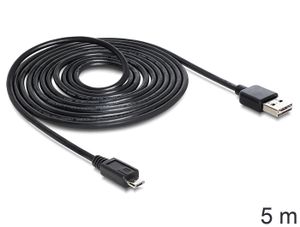 Delock USB-kabel USB 2.0 USB-A stekker, USB-micro-B stekker 5.00 m Zwart Stekker past op beide manieren, Vergulde steekcontacten, UL gecertificeerd 83369