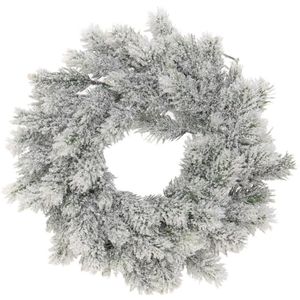 Kerst decoratie groene kerstkrans 35 cm met sneeuw   -