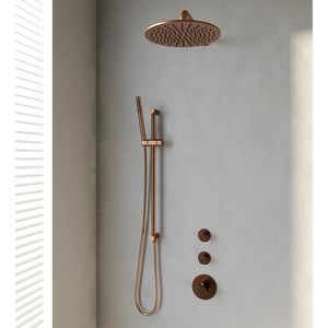 Inbouw Regendouche Set Brauer Copper Edition Gebogen Wanduitloop Ronde Hoofddouche 30 cm Met Twee Stopkranen en Glijstang Koper Brauer