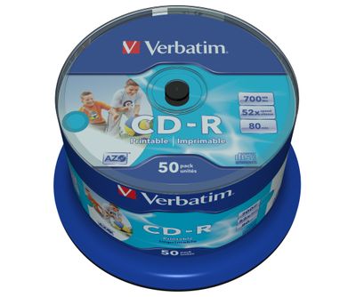 Verbatim CD-R AZO Wide Inkjet Printable no ID 700 MB 52x 50 stuk(s)