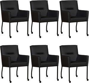 Set van 6 Zwarte leren moderne eetkamerstoelen Lucky - Toledo Leer Nero (zwart leer)