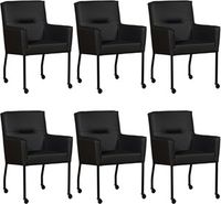 Set van 6 Zwarte leren moderne eetkamerstoelen Lucky - Toledo Leer Nero (zwart leer)