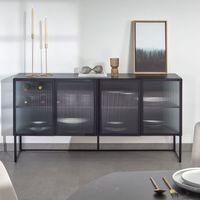 Kave Home Dressoir Trixie Zwart metaal met glas, 160cm - thumbnail