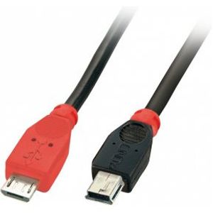 Lindy USB Micro-B - USB Mini-B, 2m USB-kabel USB 2.0 Mini-USB B Micro-USB B Zwart, Rood