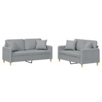vidaXL 2-delige Loungeset met kussens stof lichtgrijs, fauteuil, 3-zitsbank, sofa, 2-zitsbank, bank, 2 zitsbank, zitbank, fauteuil stoel, 2 zits bank
