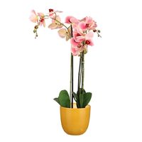 Orchidee kunstplant roze - 75 cm - inclusief bloempot okergeel glans