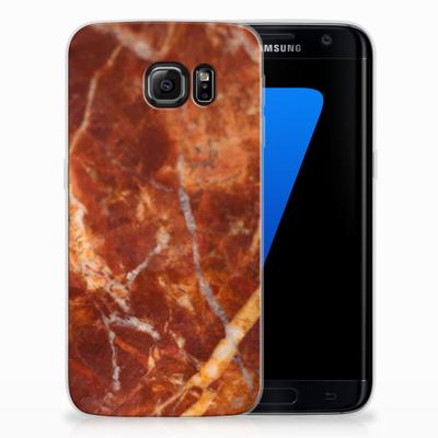 Samsung Galaxy S7 Edge TPU Siliconen Hoesje Marmer Bruin