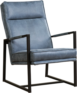 Blauwe leren industriële design fauteuil Square - Kenia Leer Denim (blauw leer)