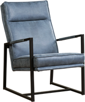 Blauwe leren industriële design fauteuil Square - Kenia Leer Denim (blauw leer)