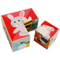 Toys Amsterdam blokkenpuzzel Dieren junior hout 10 cm 4-delig