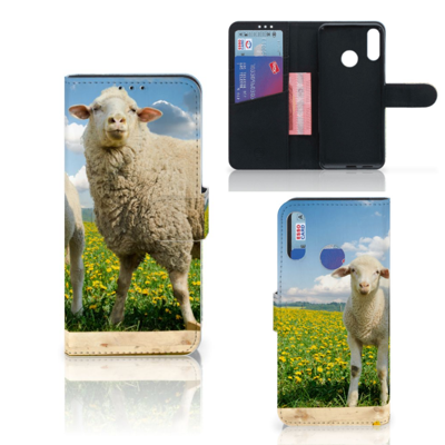 Motorola Moto E6 Plus Telefoonhoesje met Pasjes Schaap en Lammetje
