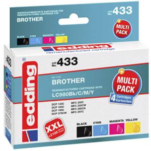 Edding Inktcartridge vervangt Brother LC-980BK, LC-980C, LC-980M, LC-980Y Compatibel Combipack Zwart, cyaan, magenta, geel EDD-433 18-433