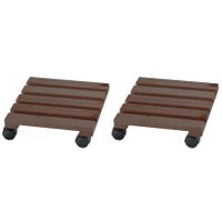 2x Planten trolleys/multirollers donkerbruin vierkant 30 x 30 cm voor harde vloeren