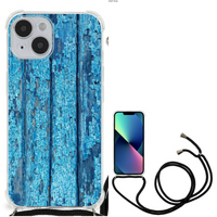 iPhone 14 Stevig Telefoonhoesje Wood Blue - thumbnail