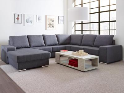 Panoramische hoekbank BASTIA met longchair links stof lichtgrijs