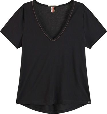 V-neck tee with lurex piping black
