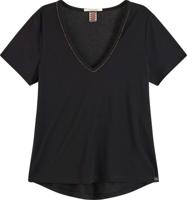 V-neck tee with lurex piping black
