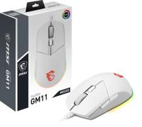 MSI CLUTCH GM11 WHITE Gaming muis - optische sensor 5.000 DPI, symmetrisch, 10Mio+ Click OMRON-schakelaars, 6 toetsen, 1 ms latentie, RGB Mystic Light, 89 g - bekabeld, wit