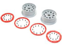 Losi - 1/5 Front/Rear 4.75 Beadlock Wheels 24mm Hex Silver/Red (2): DBXL-E 2.0 (LOS45033) - thumbnail