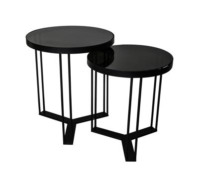 PTMD Bijzettafel 'Maysa', Metaal en Glas, 45 x 40 x 40cm, set van 2, kleur Zwart