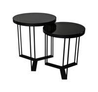 PTMD Bijzettafel 'Maysa', Metaal en Glas, 45 x 40 x 40cm, set van 2, kleur Zwart