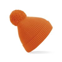 Gebreide warme wintermuts in het oranje met pompom   - - thumbnail