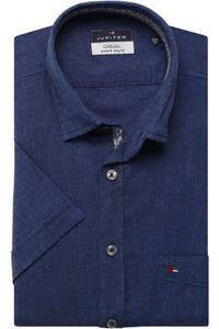 Jupiter Casual Regular Fit Linnen Overhemd donkerblauw, Effen