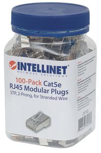 Intellinet Kabel Intellinet verpakking van 100 stuks Cat5e modulaire RJ45-stekkers STP 2-voudige klem voor gevlochten draad 100 stekkers per pot 790581