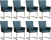 Set van 8 Blauwe leren industriële eetkamerstoelen Dry - poot rond rvs - Toledo Leer Whale (blauw leer) - thumbnail