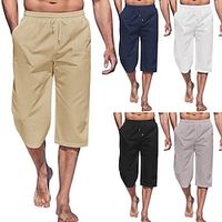 Voor heren Korte broek Linnen korte broek Zomer korte broeken Strandshorts Capri broeken Zak Trekkoord Elastische taille Effen Comfort Ademend Buiten Dagelijks Uitgaan Linnen / katoenmix Modieus Lightinthebox