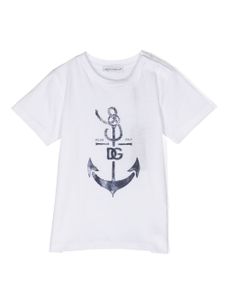 Dolce & Gabbana Kids t-shirt en coton mélangé à imprimé ancre - Blanc