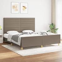 vidaXL Bedframe met hoofdeinde stof taupe 180x200 cm, bed, ledikant, tweepersoonsbed, slaapmeubel, bedbodem, bedden, slaapmeubels, slaapmeubelen