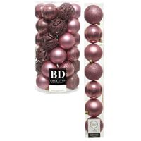 Kerstversiering kunststof kerstballen oud roze 6-8 cm pakket van 51x stuks