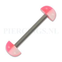 Tongpiercing acryl halve bal geblokt roze-wit