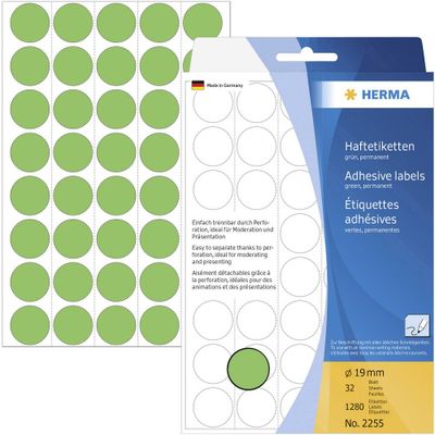 Herma 2255 Etiketten Ø 19 mm Papier Groen 1280 stuk(s) Permanent hechtend Etiketten voor markeringspunten
