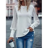 Dames Sweatshirt Effen Dagelijks gebruik nappi Zwart Wit Modieus Ronde hals Lange mouw Rekbaar Lente Herfst Lightinthebox - thumbnail