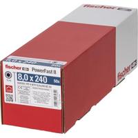 fischer PowerFast II WTP 8,0 x 240, krachtige houtbouwschroef met platte kop, binnensteropname en gedeeltelijke schroefdraad, voor constructieve houtbouw, 50 stuks.