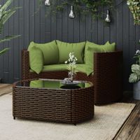 4-delige Loungeset met kussens poly rattan bruin