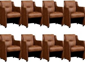 Set van 8 Bruine leren landelijke eetkamerfauteuils Mass - Kenia Leer Brown (bruin leer)