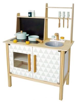 Viking Choice Houten kinderkeuken 60x30x78 cm groen en wit met krijtbord en keukengerei Viking Choice Houten kinderkeuken 60x30x78 cm groen en wit met krijtbord en keukengerei