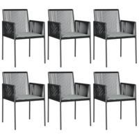 vidaXL Tuinstoelen 6 st met kussens 54x60,5x83,5 cm poly rattan zwart, tuin stoel, stoel, terrasstoel, buitenstoel, tuinmeubel, terras stoel