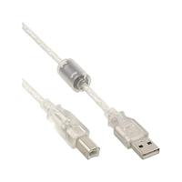 InLine USB 2.0 kabel, A aan B, transparant, met ferrietkern, 2m