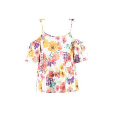 MS Mode gebloemde open shoulder top wit/rood/oranje