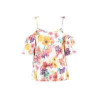MS Mode gebloemde open shoulder top wit/rood/oranje