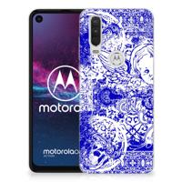 Silicone Back Case Motorola One Action Angel Skull Blauw