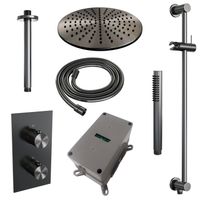 Regendoucheset Inbouw Brauer Gunmetal Edition Thermostatisch 30 cm met 3-Weg Omstelling, Plafondarm, Glijstang en Staaf Handdouche Geborsteld Gunmetal - thumbnail