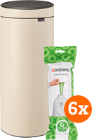 Brabantia Touch Bin 30 Liter Soft Beige + Vuilniszakken (120) - thumbnail