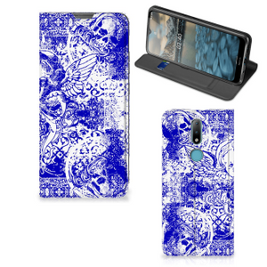 Mobiel BookCase Nokia 2.4 Angel Skull Blauw