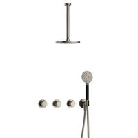 Hotbath Cobber X complete thermostatische douche inbouwset cobberx 70 met 2 stopkranen met ronde handdouche en plafondbuis 30 cm, geborsteld nikkel